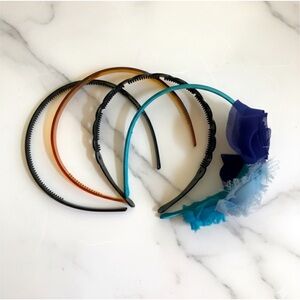 4-Pack Headband Bundle Black Tortoise Blue Floral Embellished Hair Accessory Set